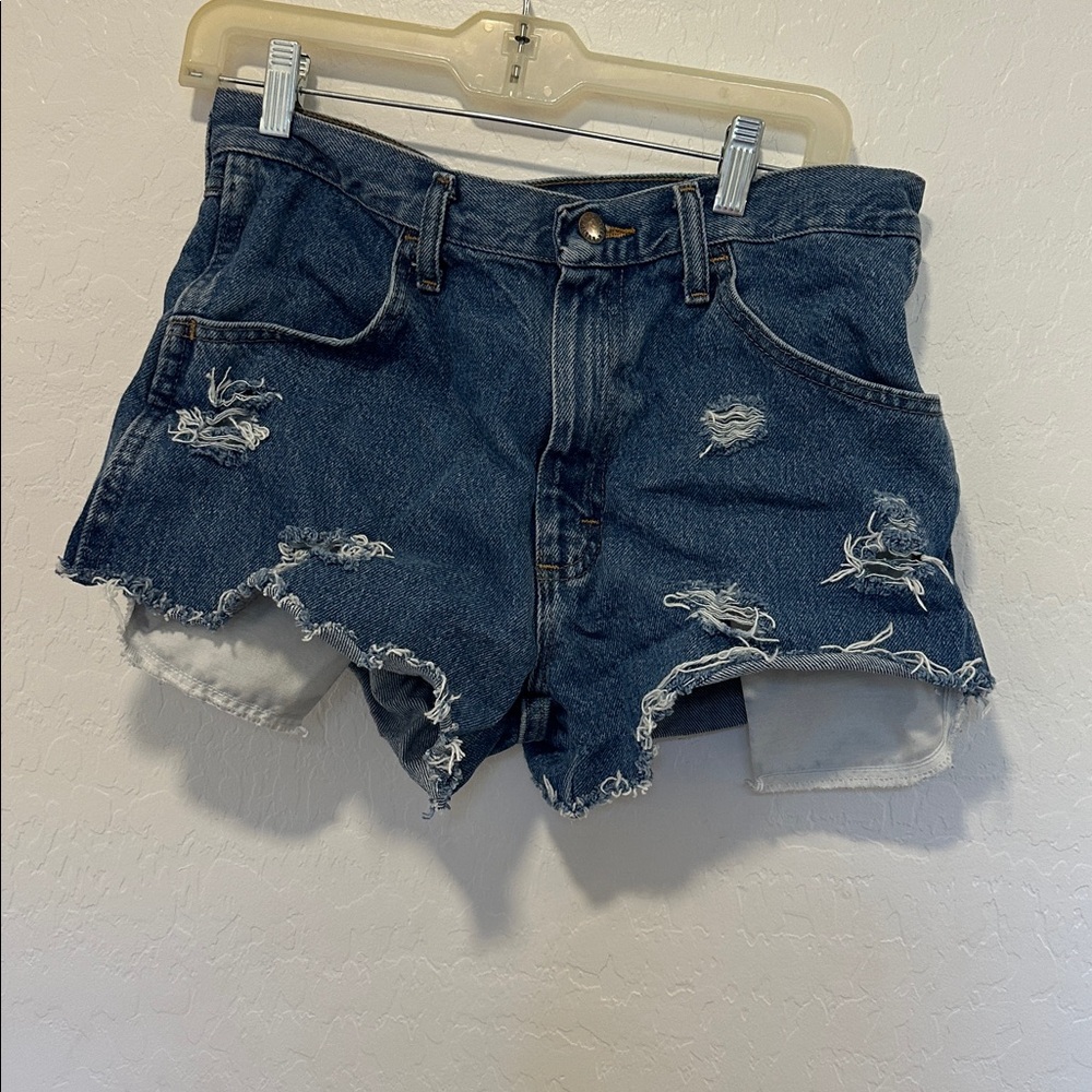 Vintage Rustler Classic Blue‎ Denim Jeans High Rise Distressed Cut-Off Shorts 31